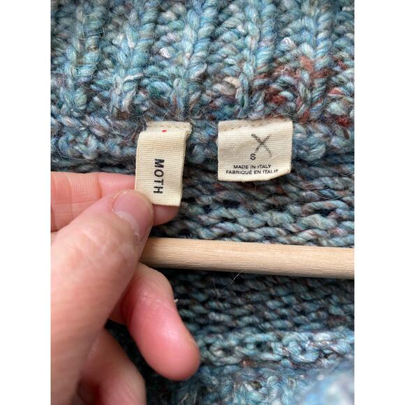 Anthropologie MOTH Size S Teal Rust Wool Blend Sweater Made in Italy - Picture 4 of 6